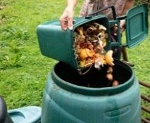 Person emptying kitchen food waste bin into the compost bin.